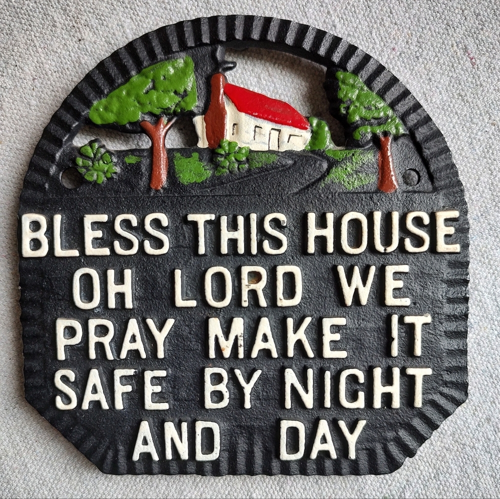 Vintage Dalecraft Cast Iron Trivet Farmhouse Kitchen Prayer